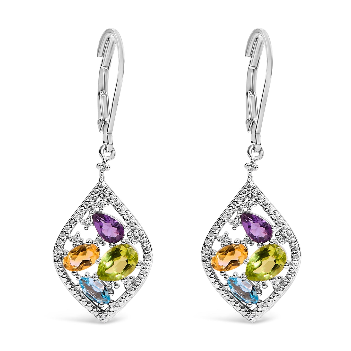 Sterling Silver Diamond Accent Multi Stone Drop Earrings