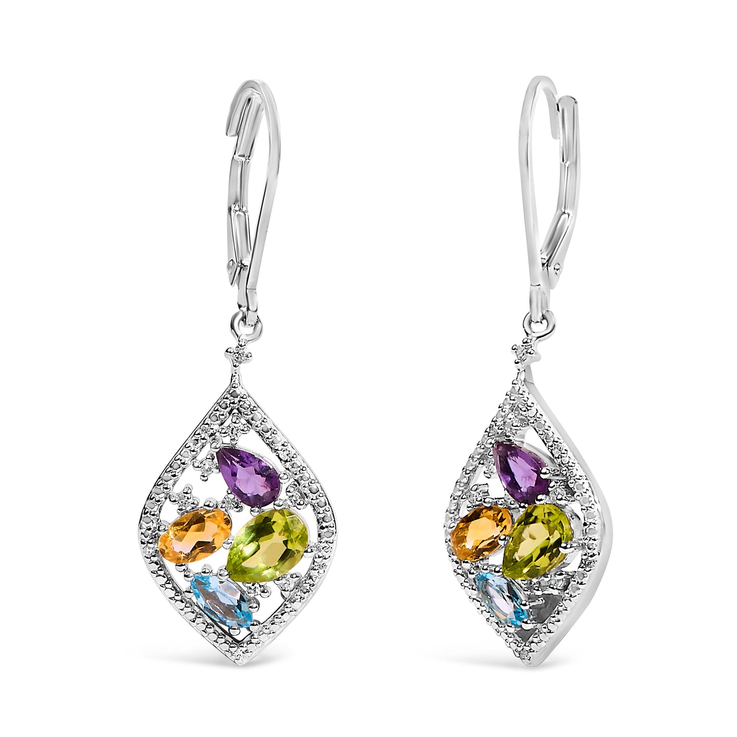 Sterling Silver Diamond Accent Multi Stone Drop Earrings