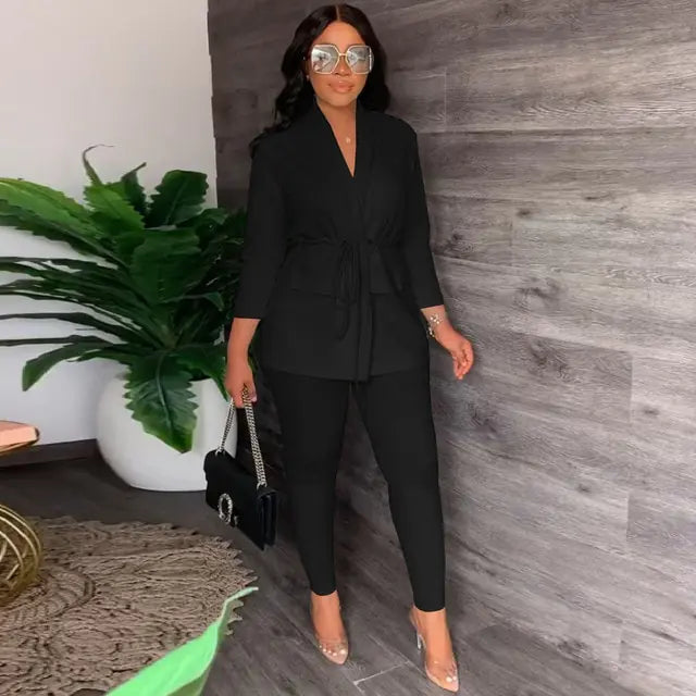 Ensemble de Chemise à Lacets en V et Pantalons Serrés