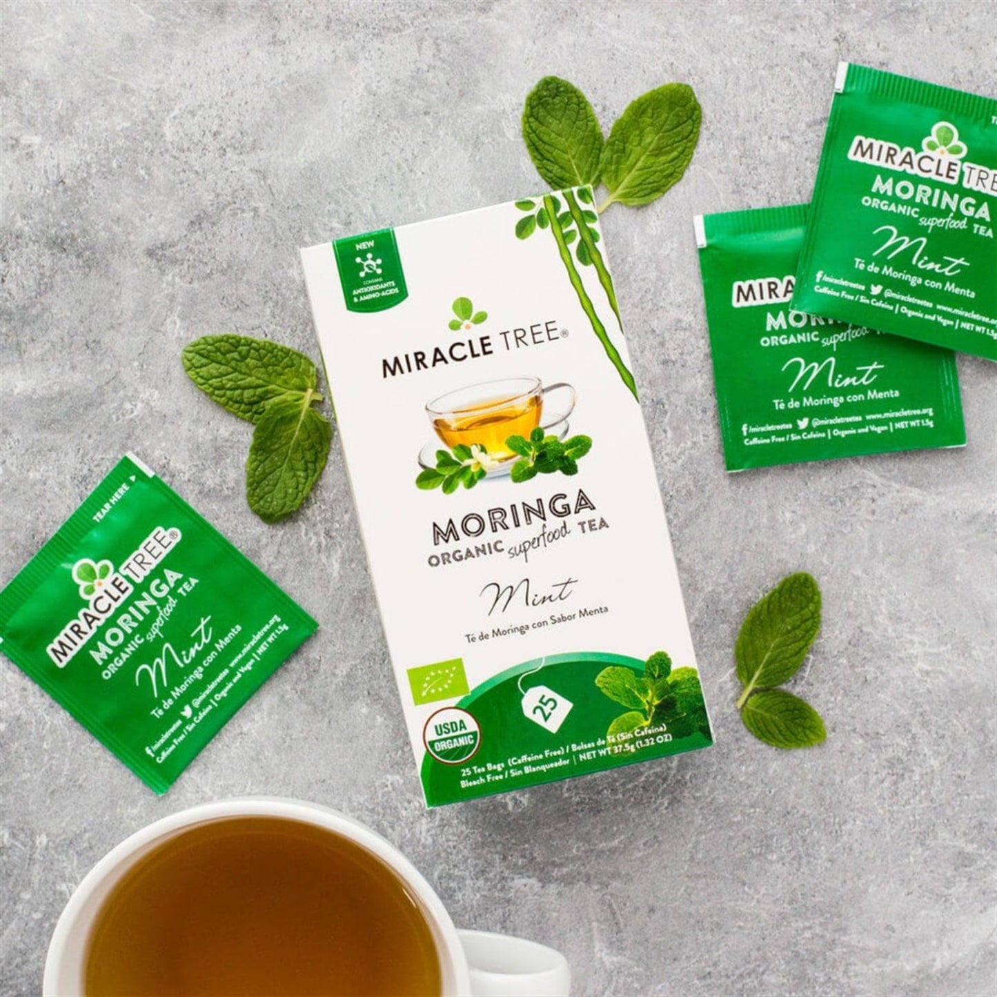 Organic Moringa Tea with Mint - 25 Wrapped Tea Bags