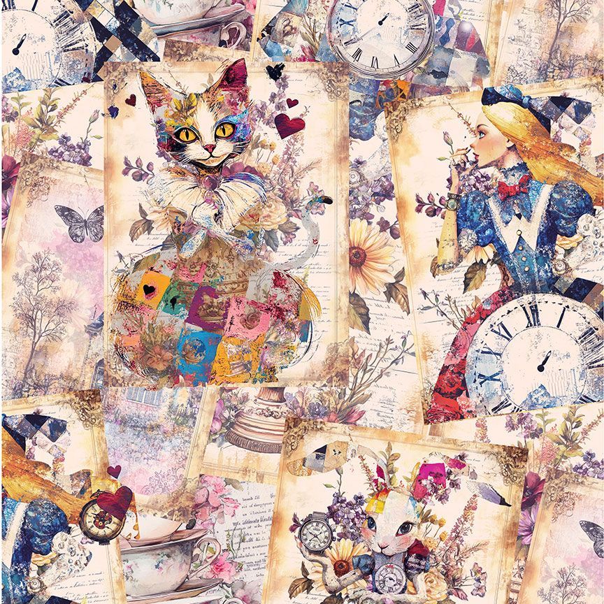 Tela de Collage Multi Alice's Dream - 44"/45" por Yarda