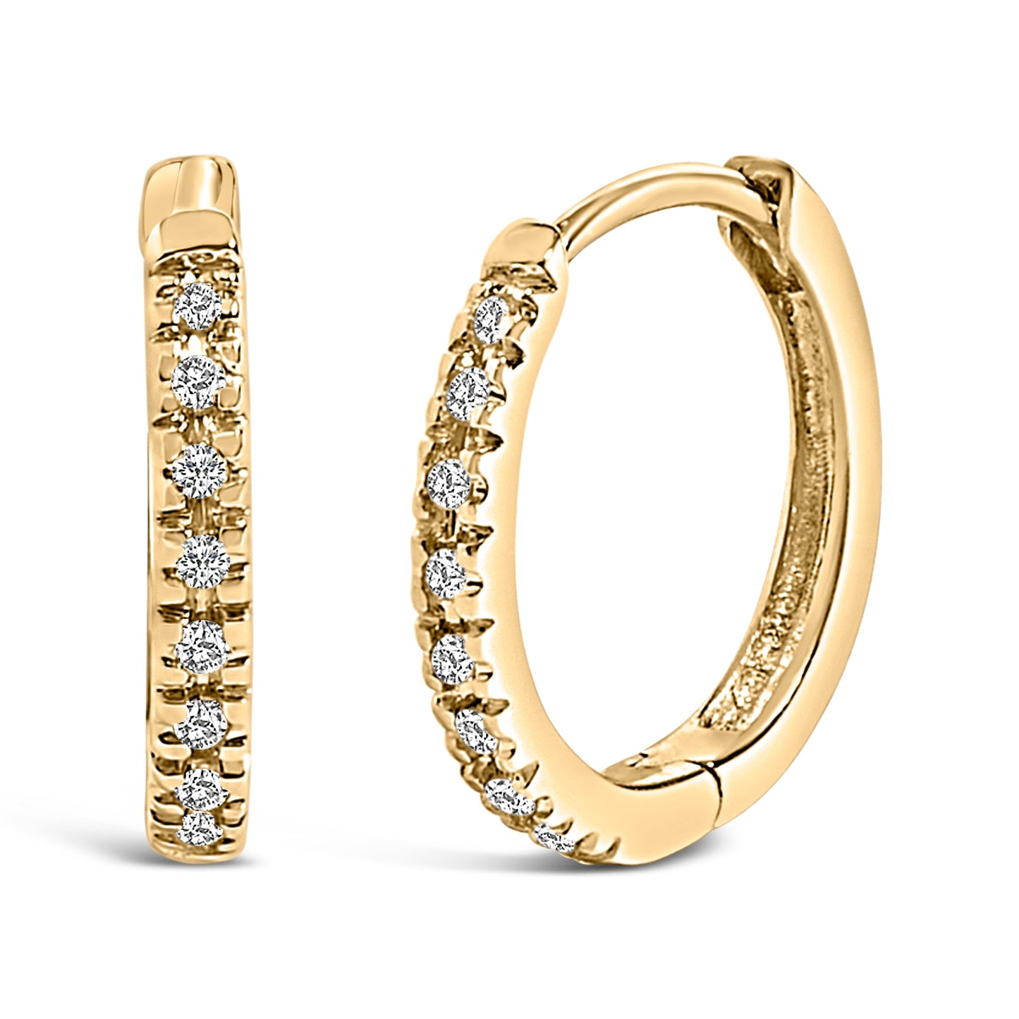 Boucles d'oreilles créoles Huggie en or rose 14K avec diamants