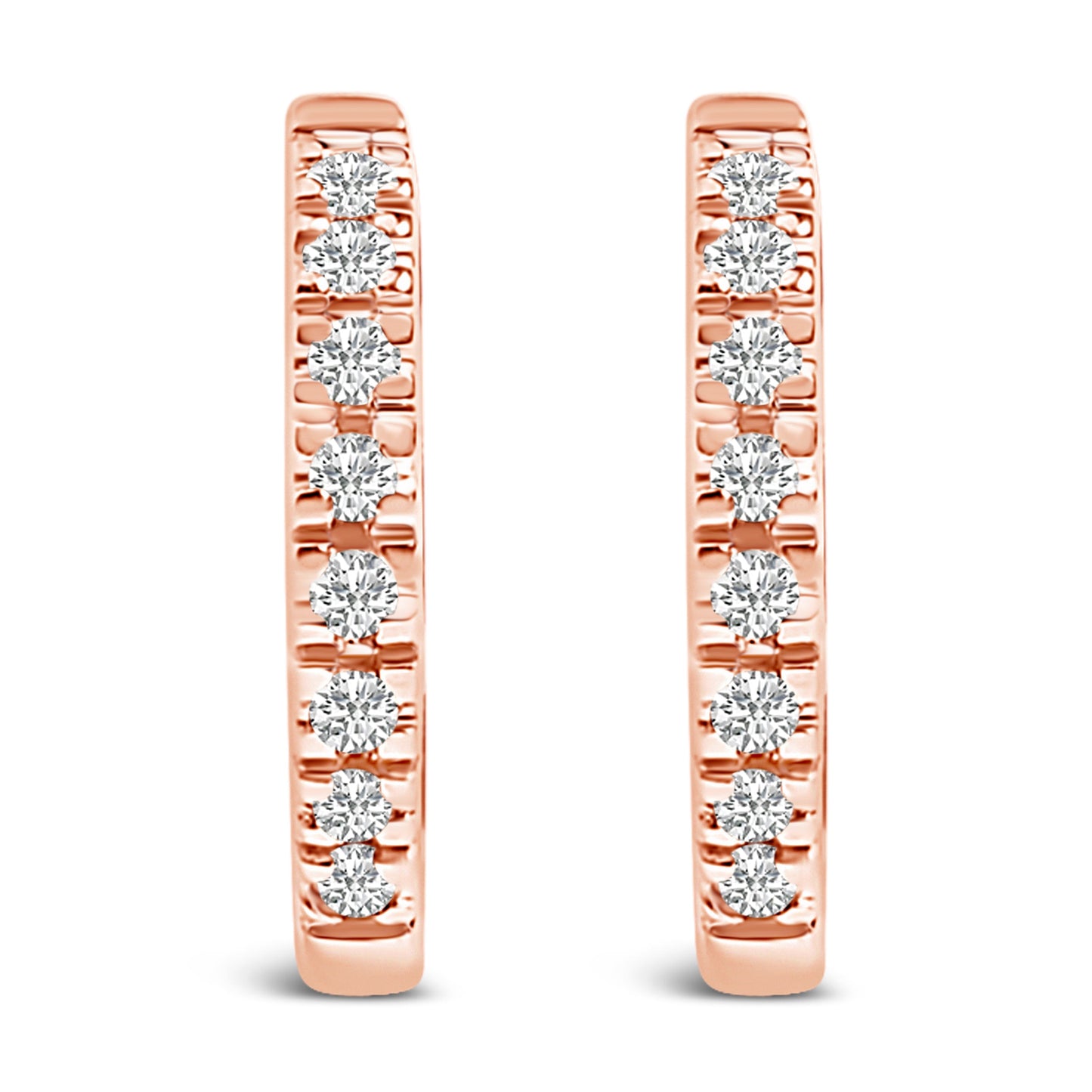 Boucles d'oreilles créoles Huggie en or rose 14K avec diamants
