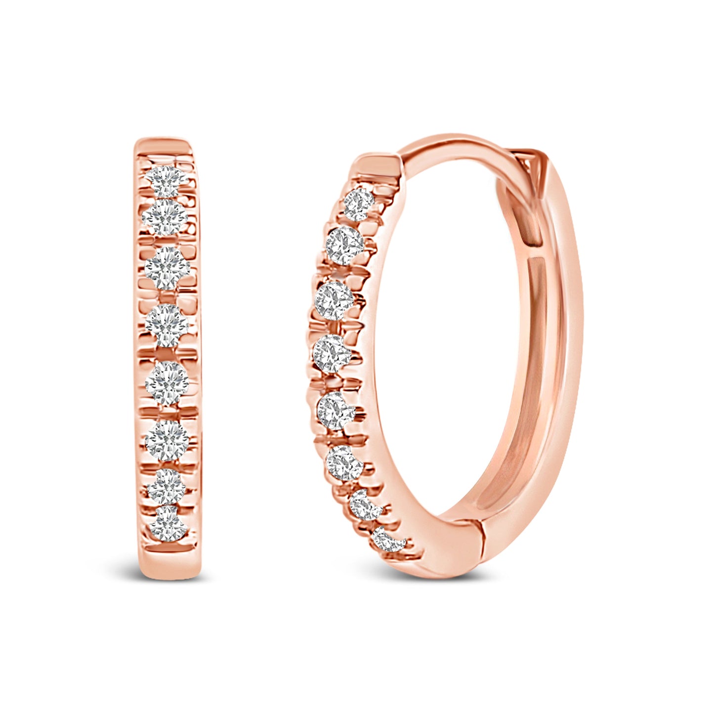 Boucles d'oreilles créoles Huggie en or rose 14K avec diamants