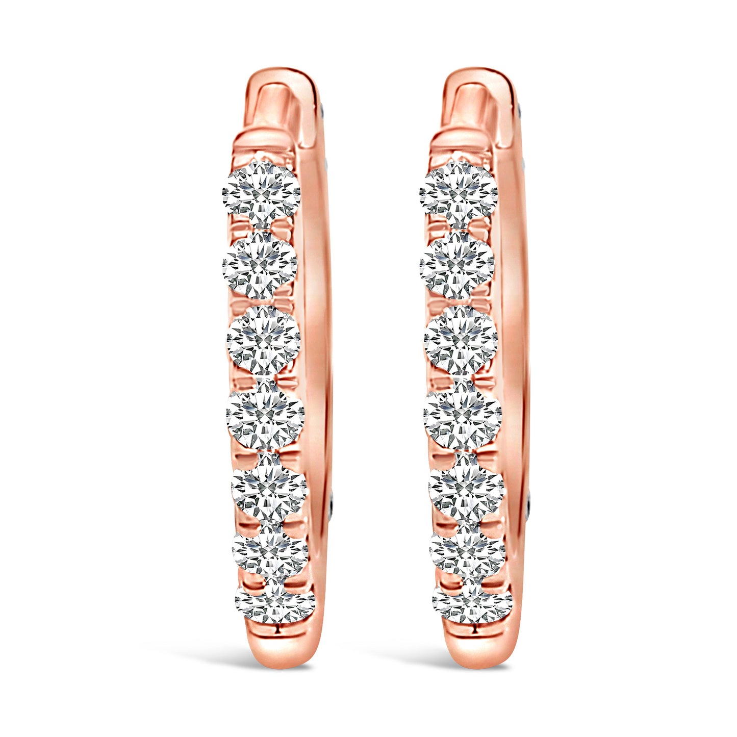 Pendientes de aro huggie de diamante de oro rosa de 10 quilates de doble cara