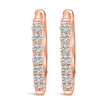 Pendientes de aro huggie de diamante de oro rosa de 10 quilates de doble cara