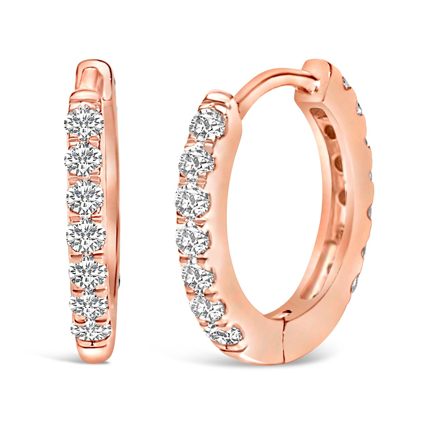 Pendientes de aro huggie de diamante de oro rosa de 10 quilates de doble cara