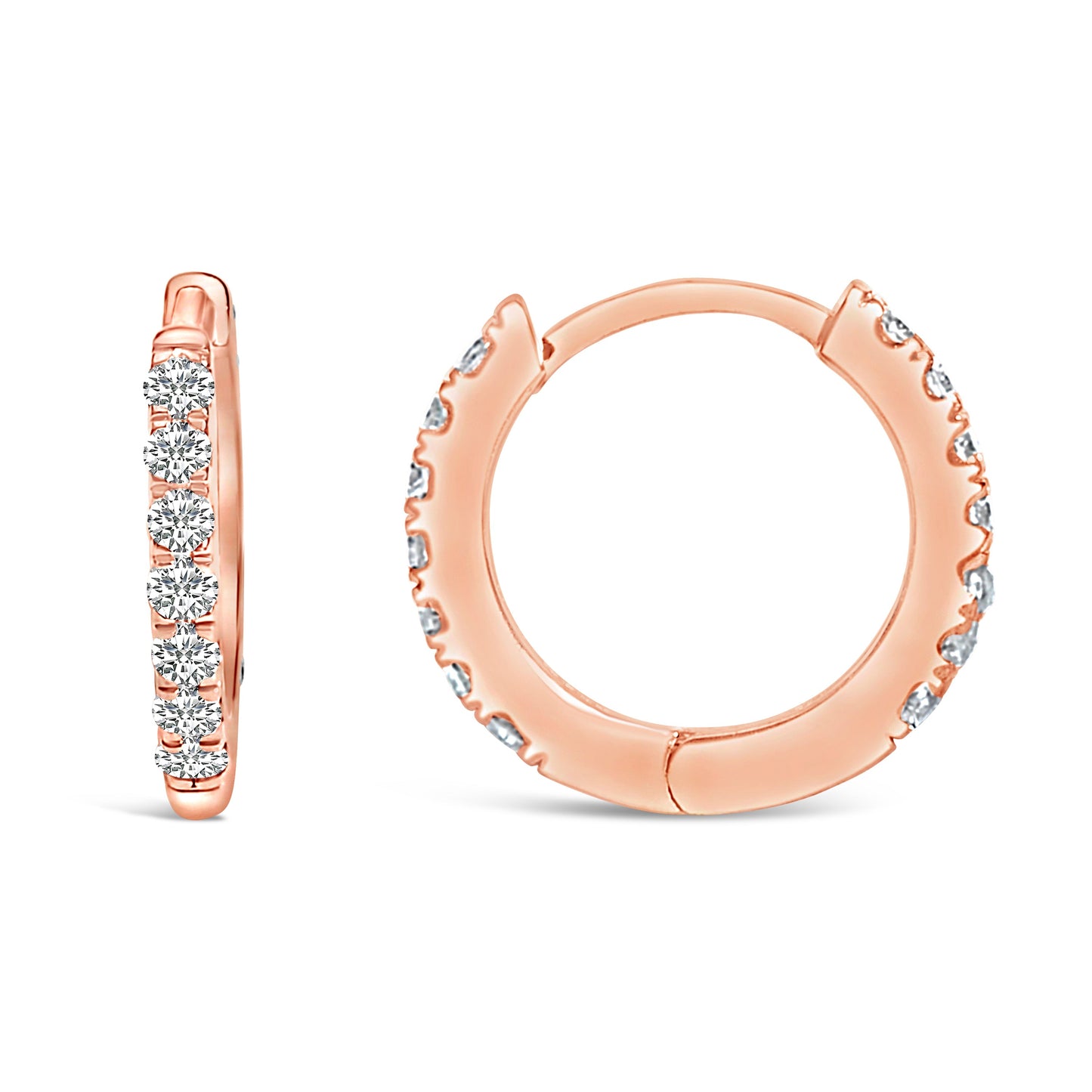 Pendientes de aro huggie de diamante de oro rosa de 10 quilates de doble cara