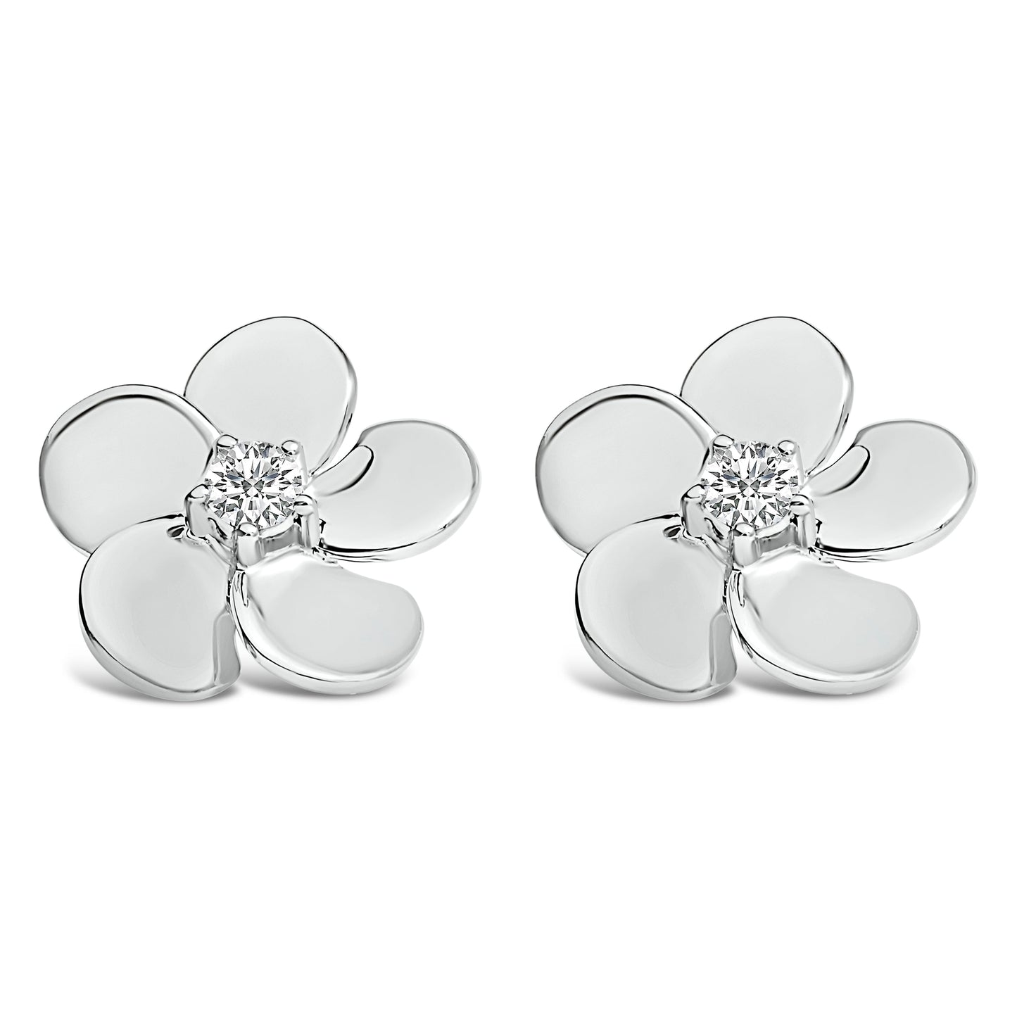 Boucles d'oreilles en diamant lab-grown en forme de pétale de fleur en or blanc 10K
