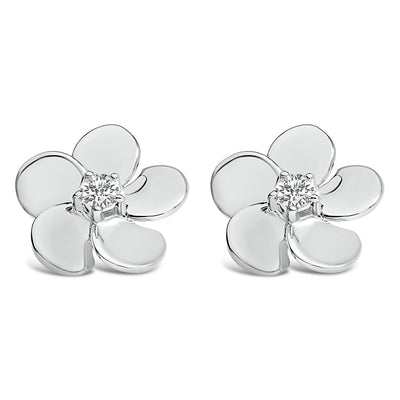 Pendientes de Stud de Pétalo de Flor de Diamante Creado en Laboratorio de Oro Blanco de 10K