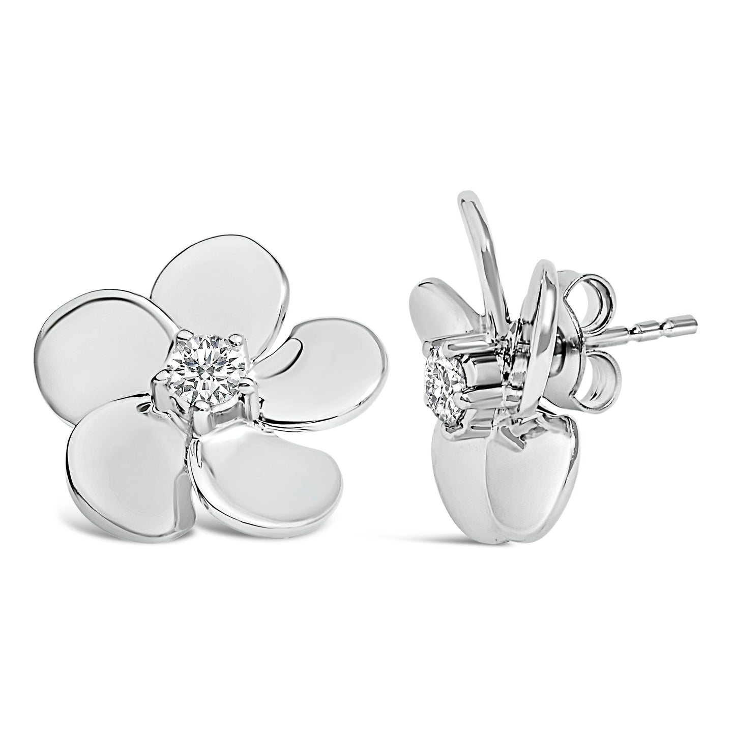 Boucles d'oreilles en diamant lab-grown en forme de pétale de fleur en or blanc 10K