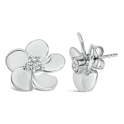 Pendientes de Stud de Pétalo de Flor de Diamante Creado en Laboratorio de Oro Blanco de 10K