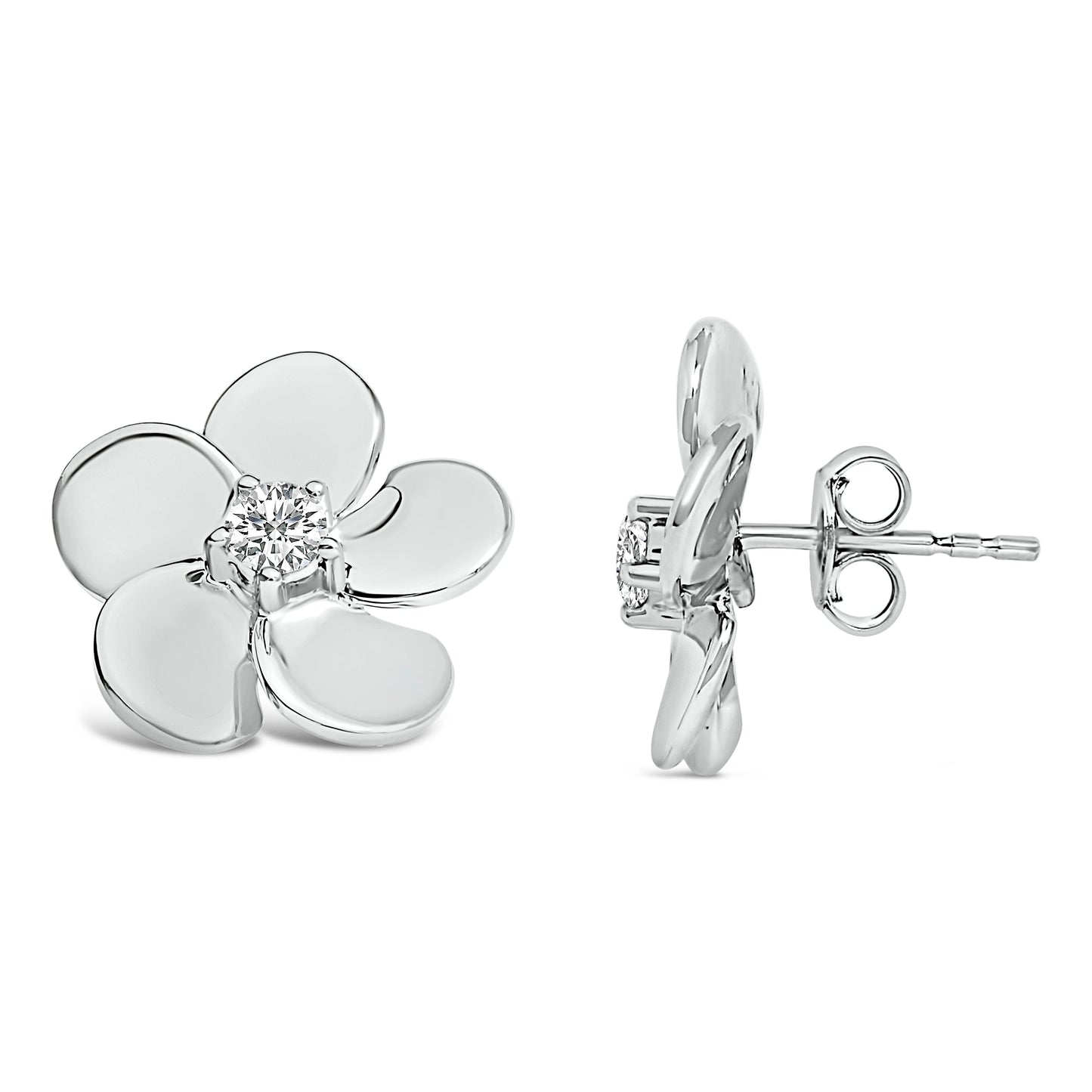 Boucles d'oreilles en diamant lab-grown en forme de pétale de fleur en or blanc 10K