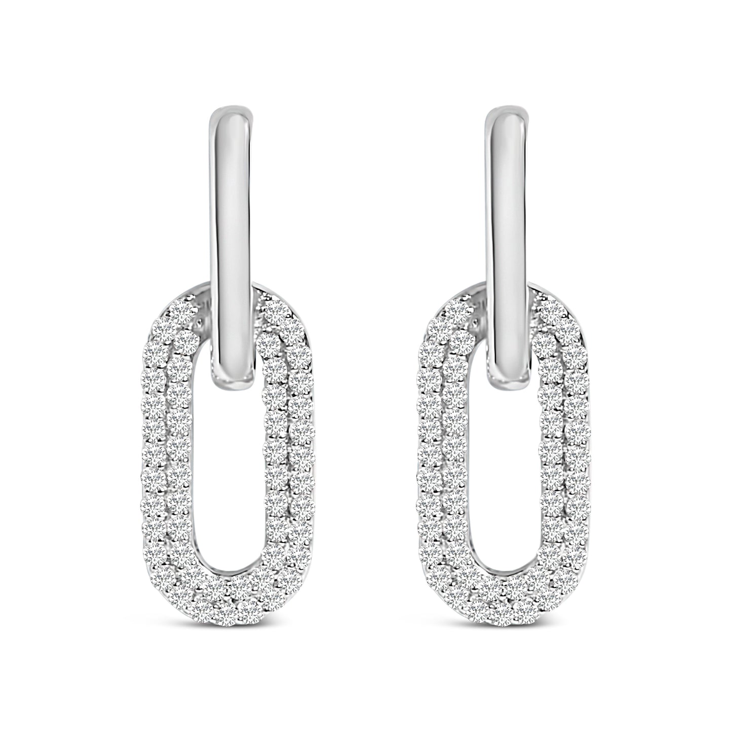 10K White Gold Lab Grown Diamond Paperclip Drop Earrings