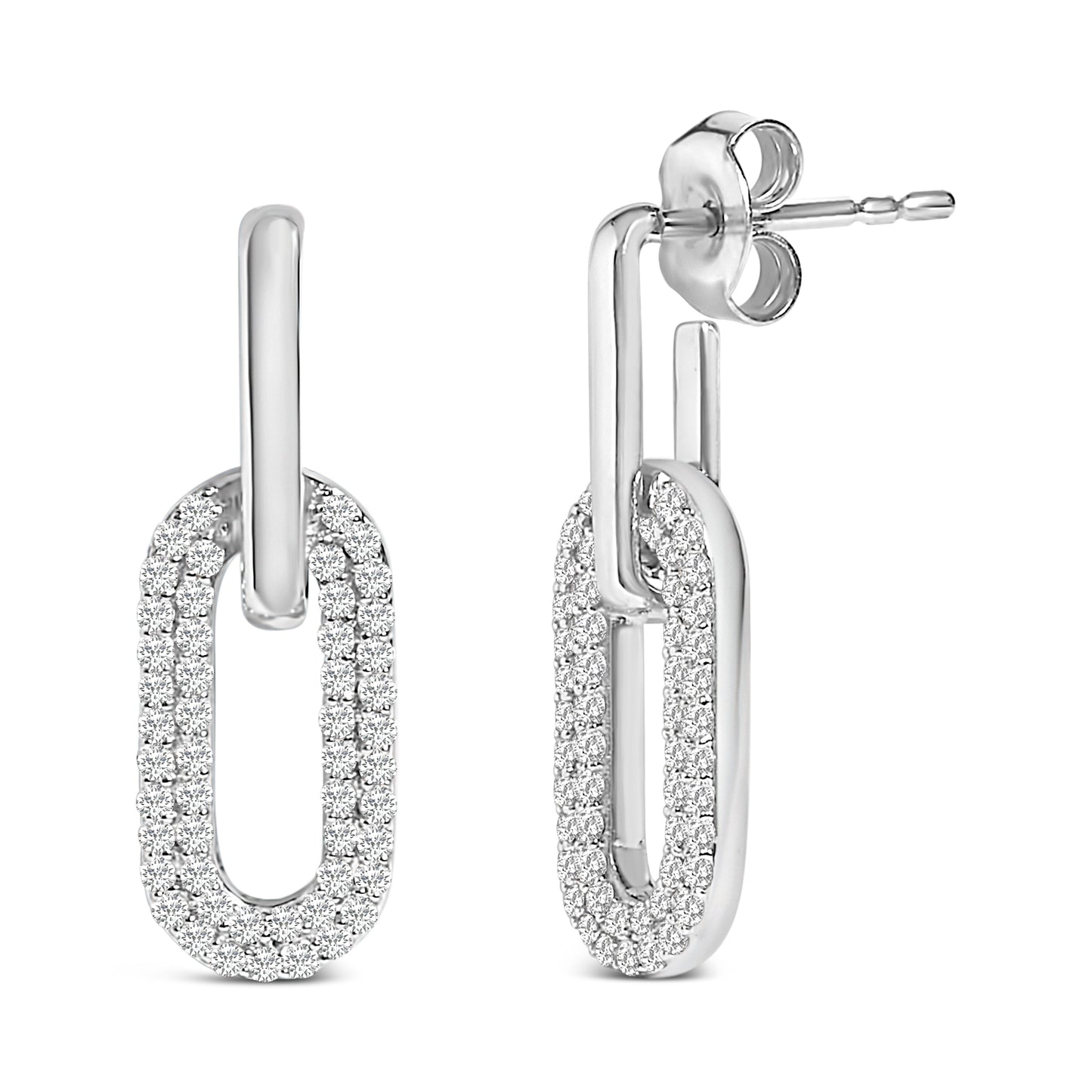 10K White Gold Lab Grown Diamond Paperclip Drop Earrings