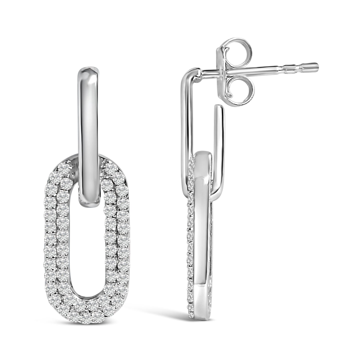 10K White Gold Lab Grown Diamond Paperclip Drop Earrings