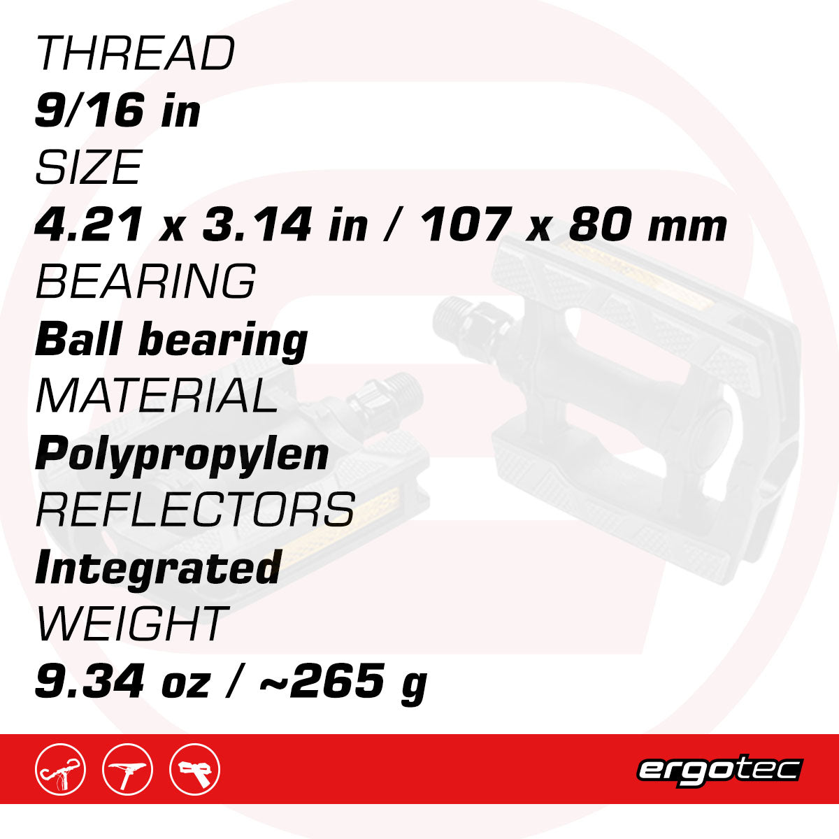 Pédales Ergotec 857 (9/16'' avec réflecteur | Noir/Gris)