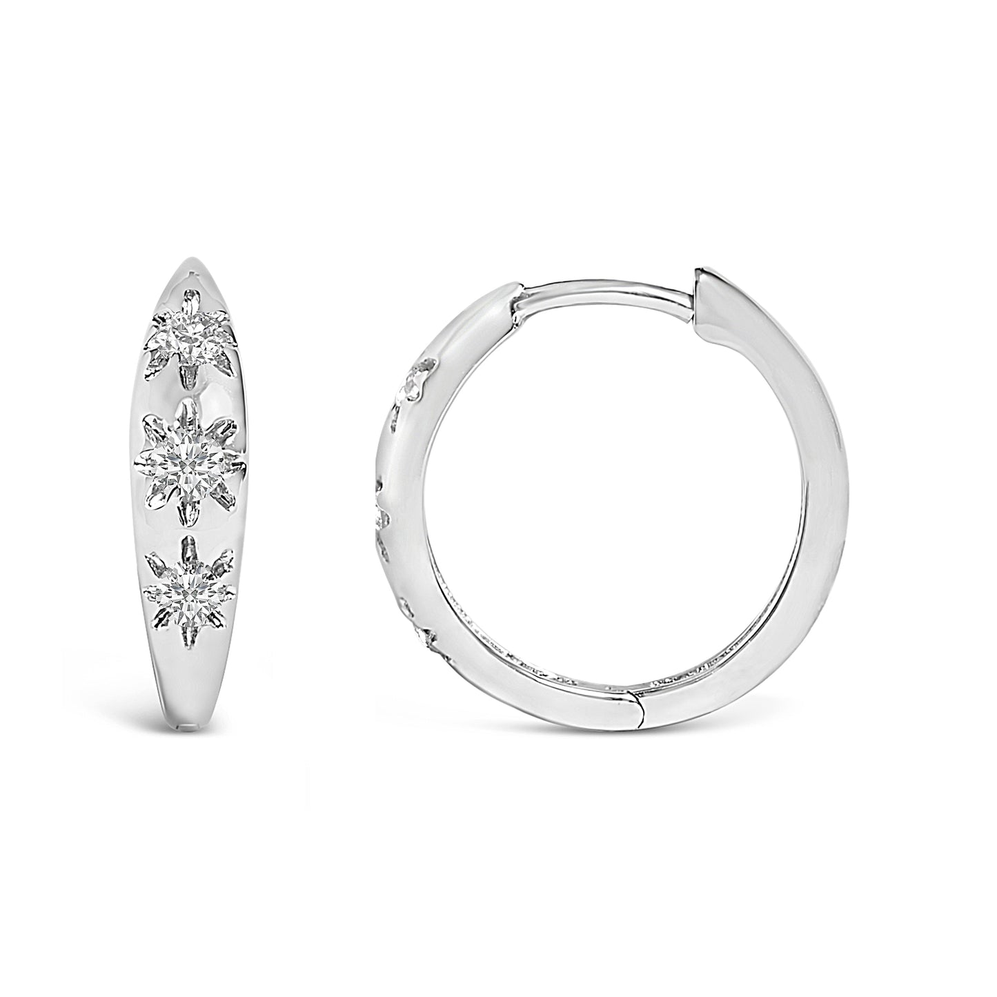 Pendientes de aro huggie de diamantes cultivados en laboratorio de oro blanco de 10 quilates con tre