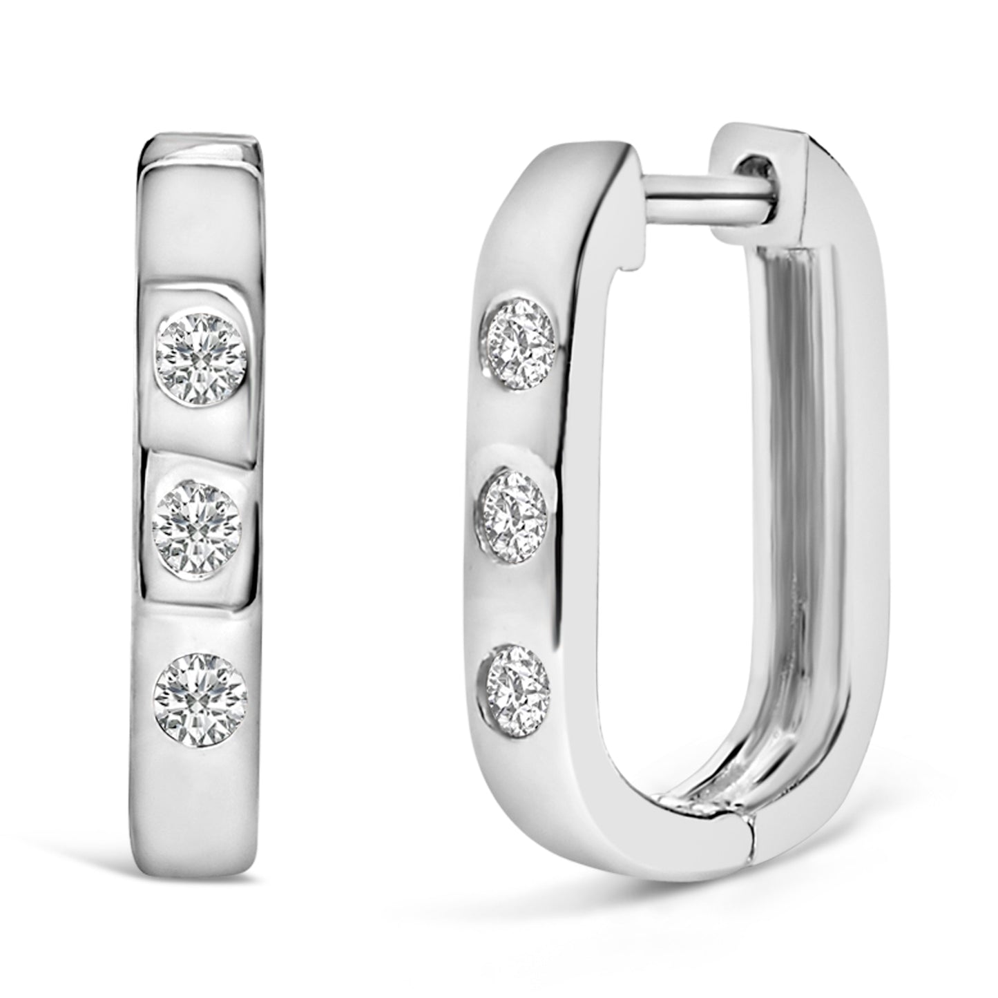 Pendientes de aro huggie ovalados de diamantes cultivados en laboratorio de oro blanco de 10 quilate