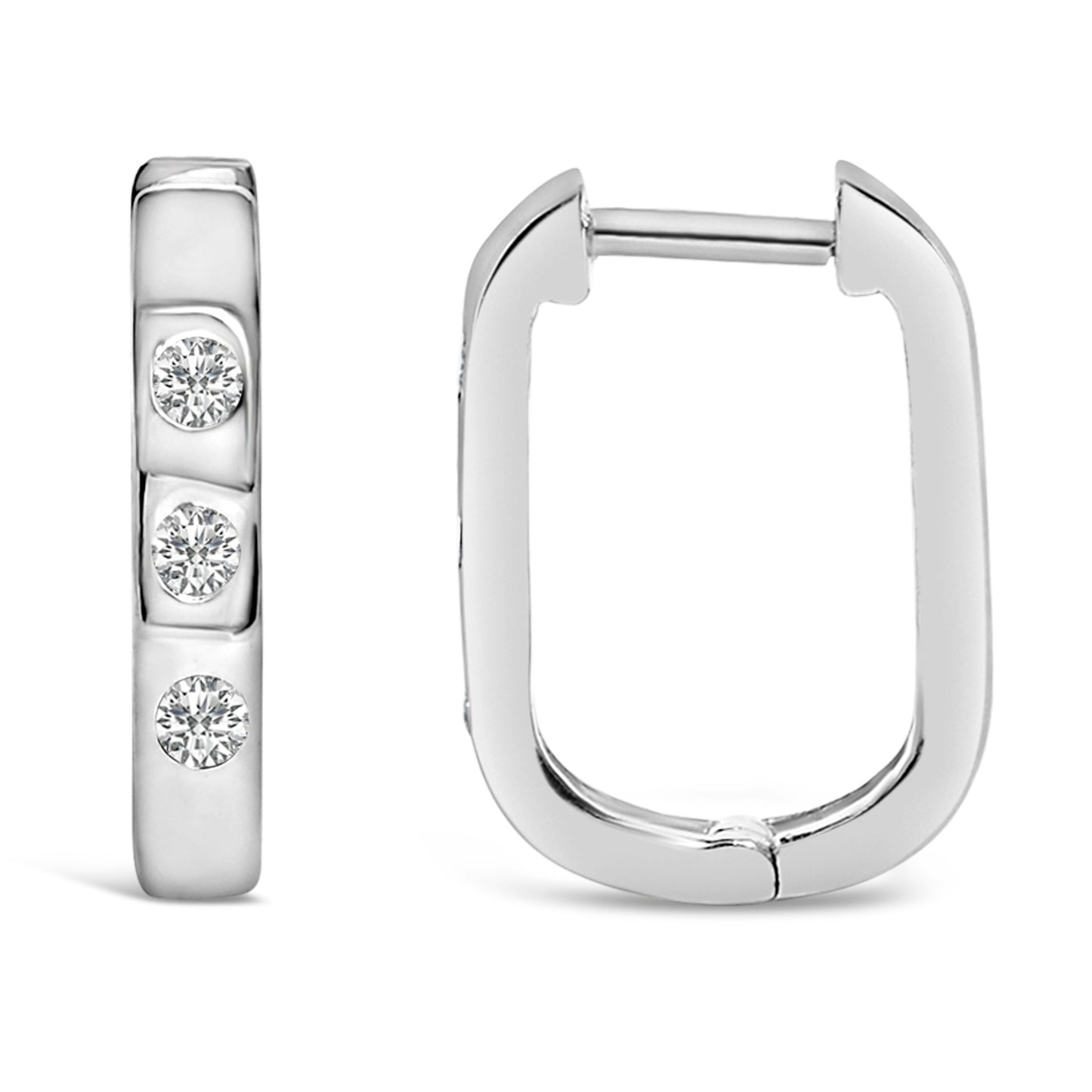 Pendientes de aro huggie ovalados de diamantes cultivados en laboratorio de oro blanco de 10 quilate