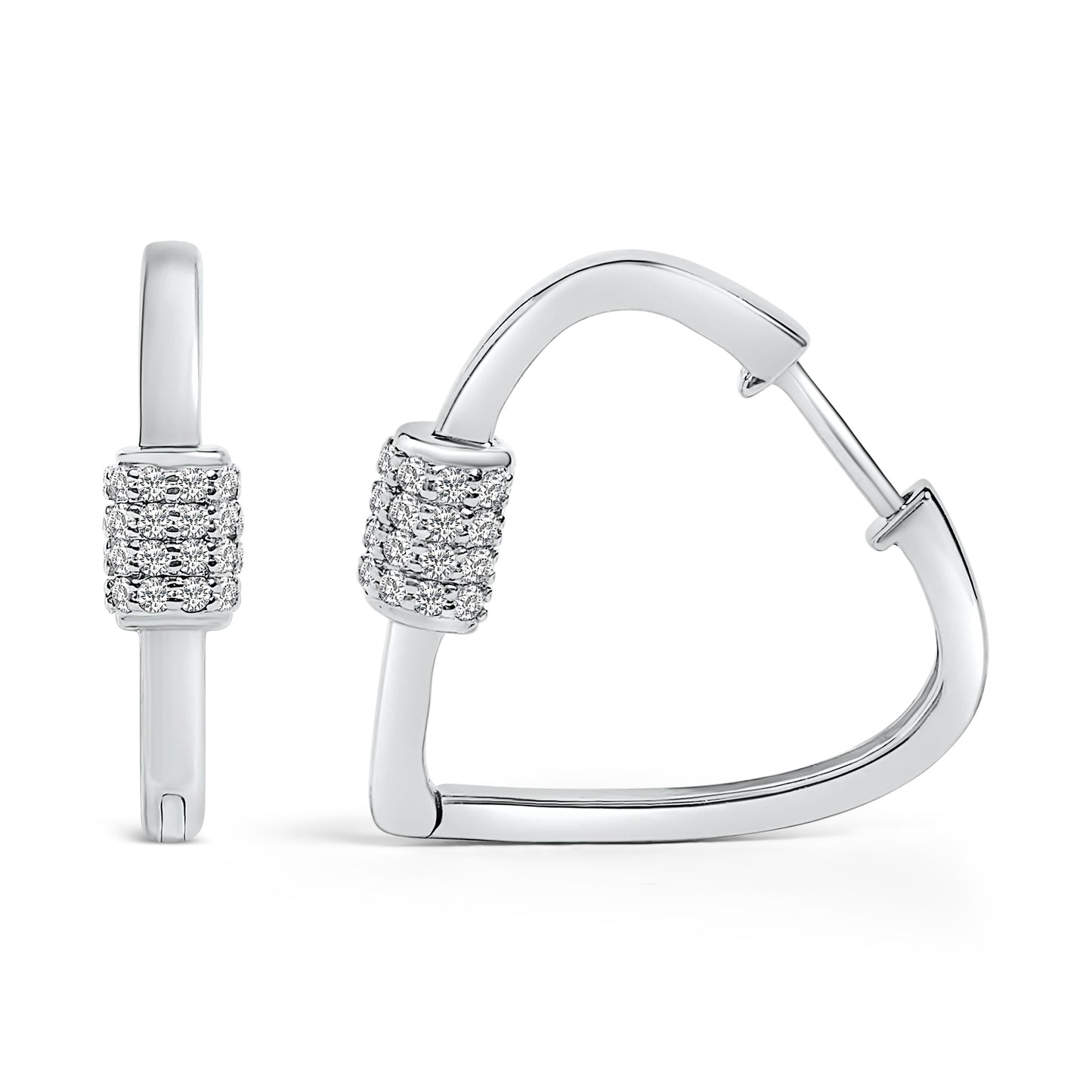 10K White Gold Lab Grown Diamond Heart Shaped Huggie Hoop Earrings