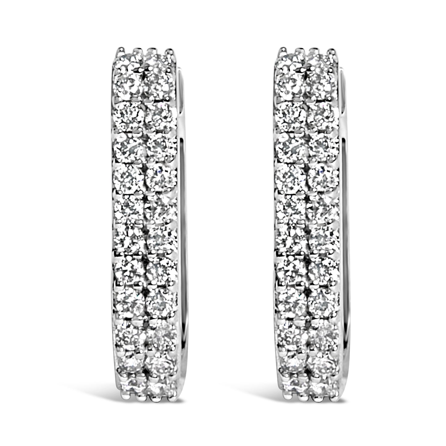 10K White Gold Lab Grown Diamond Double Row Huggie Hoop Earrings