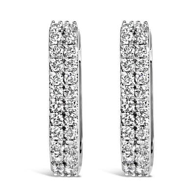Pendientes de aro huggie de diamantes cultivados en laboratorio de oro blanco de 10 quilates de dobl
