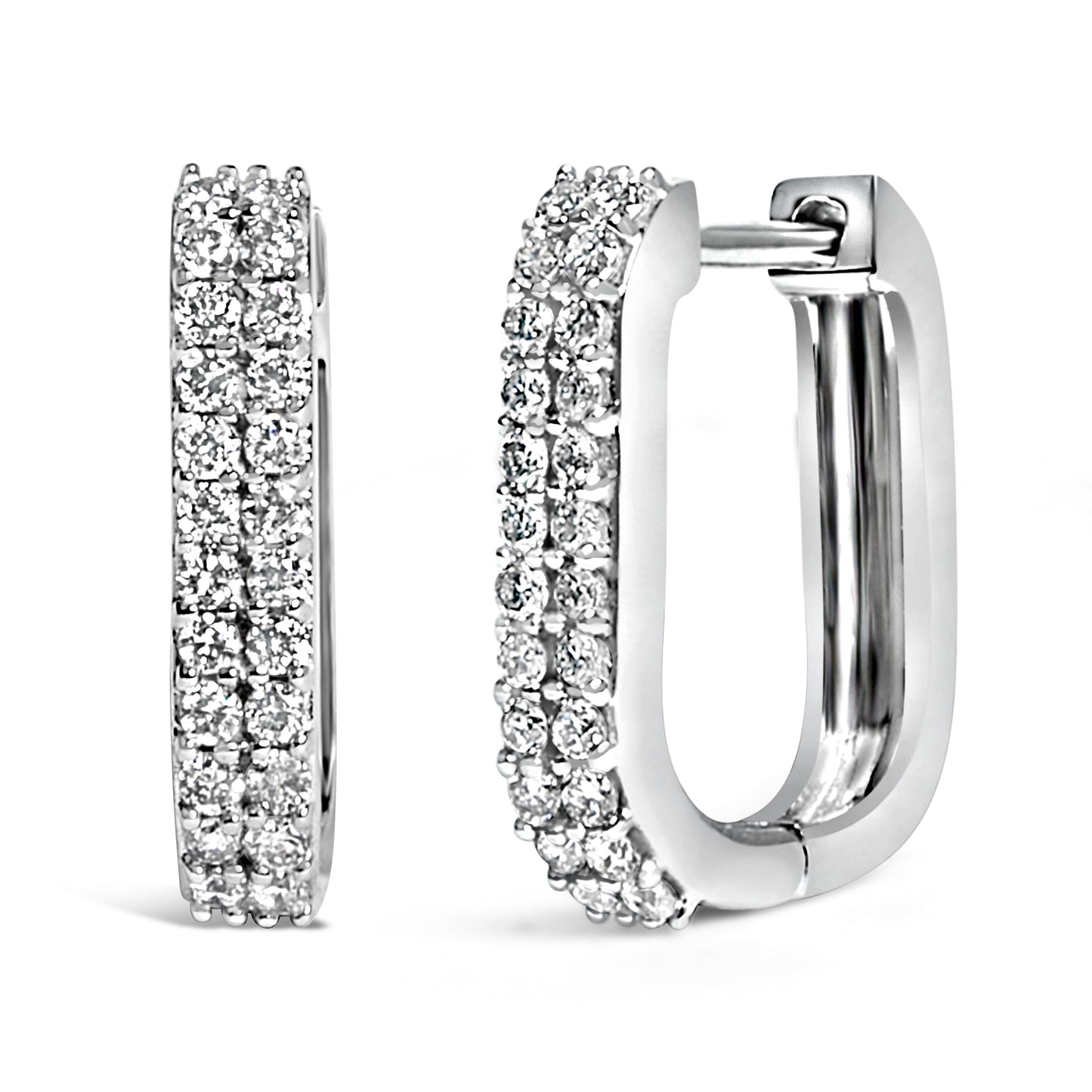 10K White Gold Lab Grown Diamond Double Row Huggie Hoop Earrings