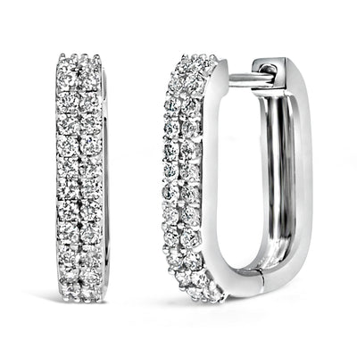 Pendientes de aro huggie de diamantes cultivados en laboratorio de oro blanco de 10 quilates de dobl