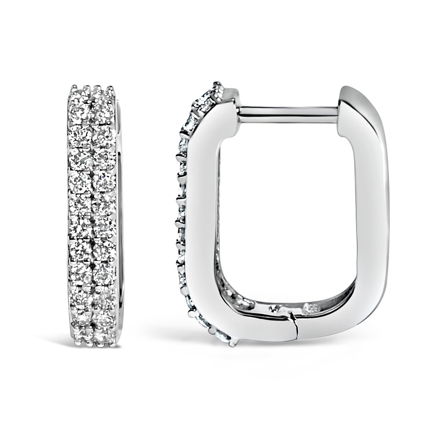 10K White Gold Lab Grown Diamond Double Row Huggie Hoop Earrings