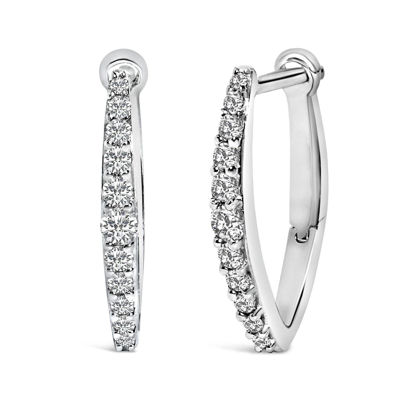 Boucles d'oreilles créoles en forme de cœur en or blanc 10K avec diamants cultivés en laboratoire