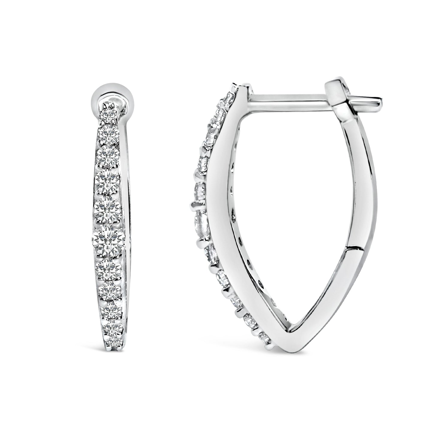 Boucles d'oreilles créoles en forme de cœur en or blanc 10K avec diamants cultivés en laboratoire