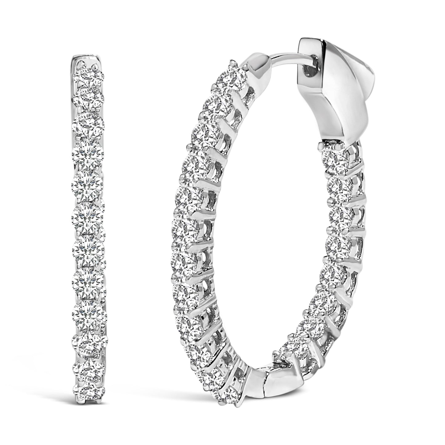 Pendientes de aro ovalados de diamantes cultivados en laboratorio de oro blanco de 14 quilates