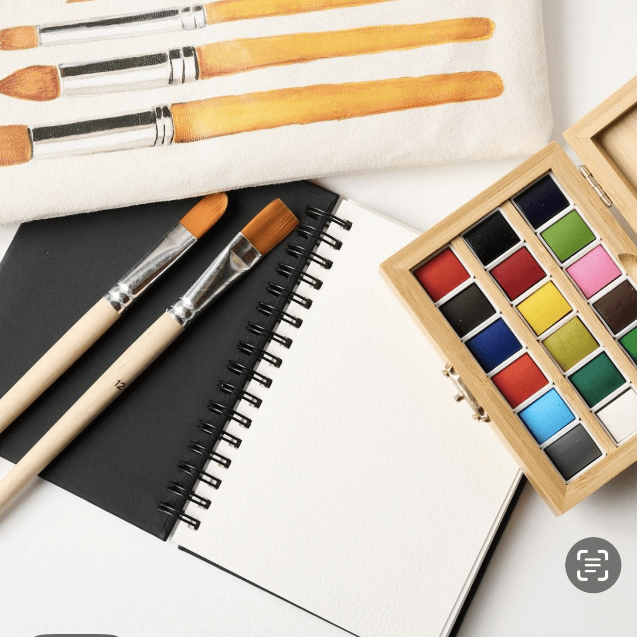 Watercolor Travel Set with Bamboo Case and Brushes