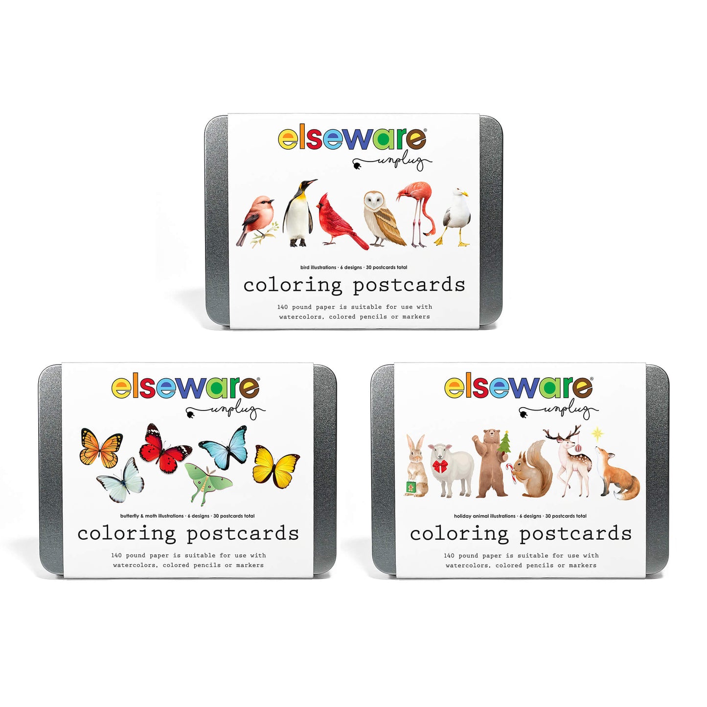 Cartes postales à colorier avec 6 designs uniques (30 cartes)