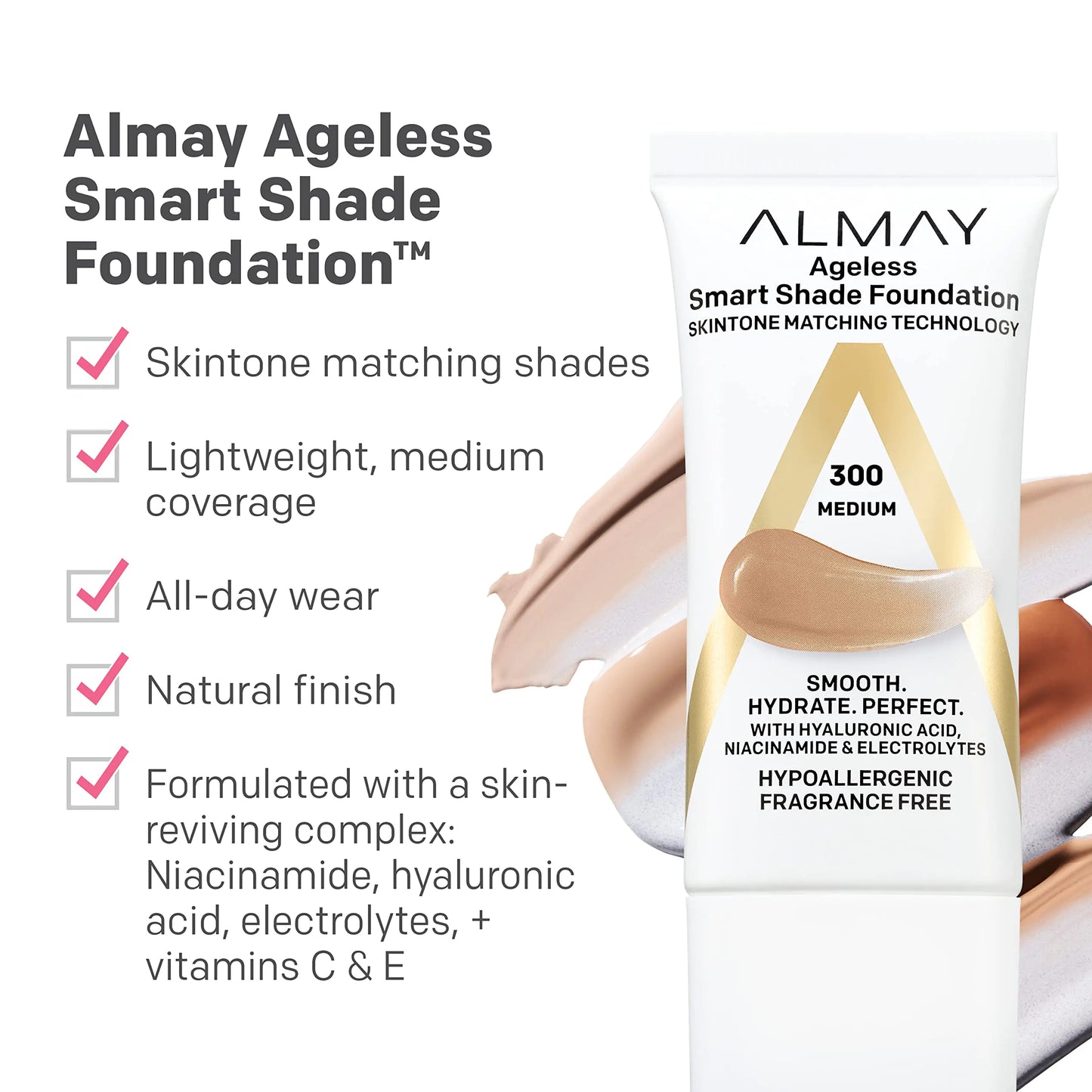 Fond de teint Almay Smart Shade avec acide hyaluronique et niacinamide, 30 ml