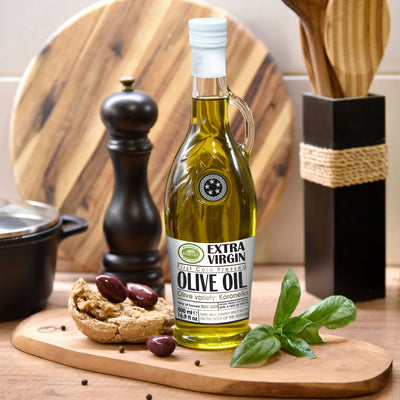 KORVEL Greek Olive Oil Set, 8.45 fl oz Mediterranean Herb olive oil & 16.9 EVOO all in Amphora bottles - Korvel