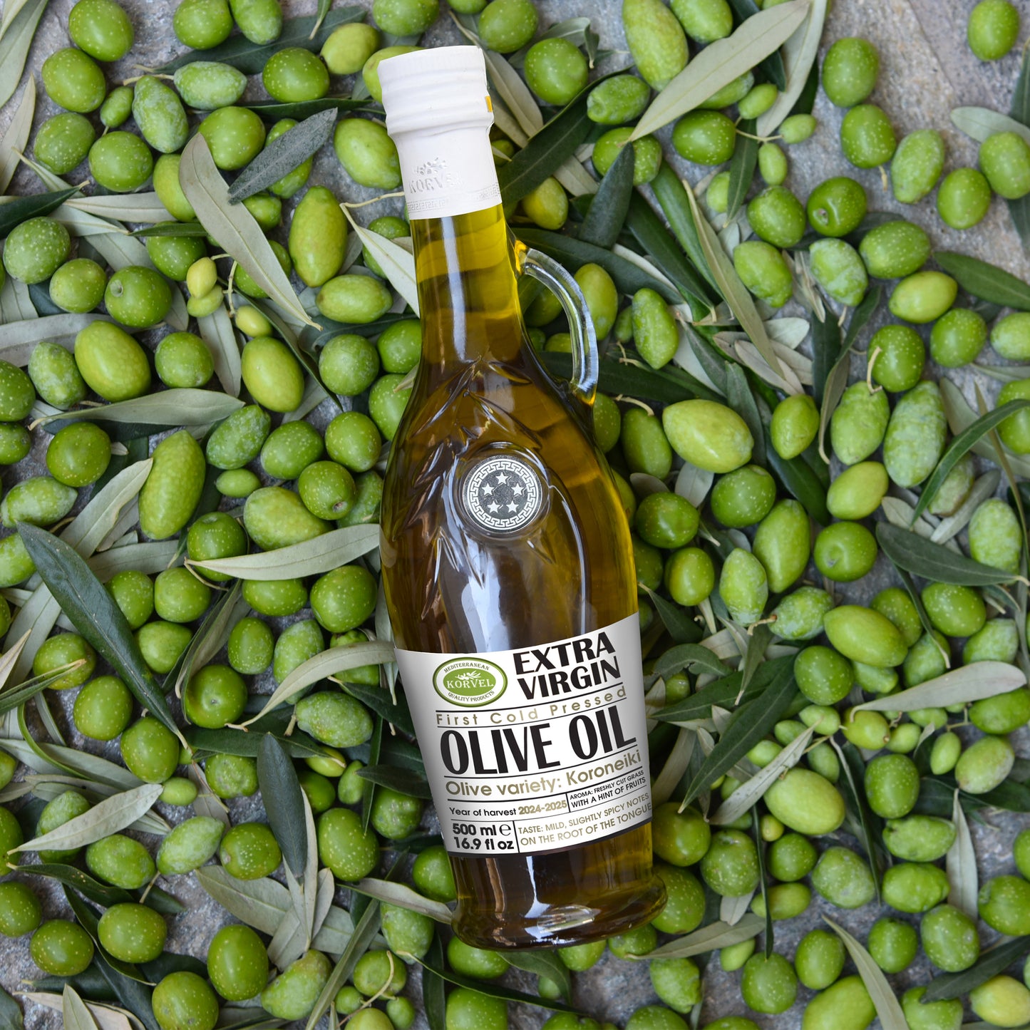 KORVEL Greek Olive Oil Set, 8.45 fl oz Mediterranean Herb olive oil & 16.9 EVOO all in Amphora bottles - Korvel