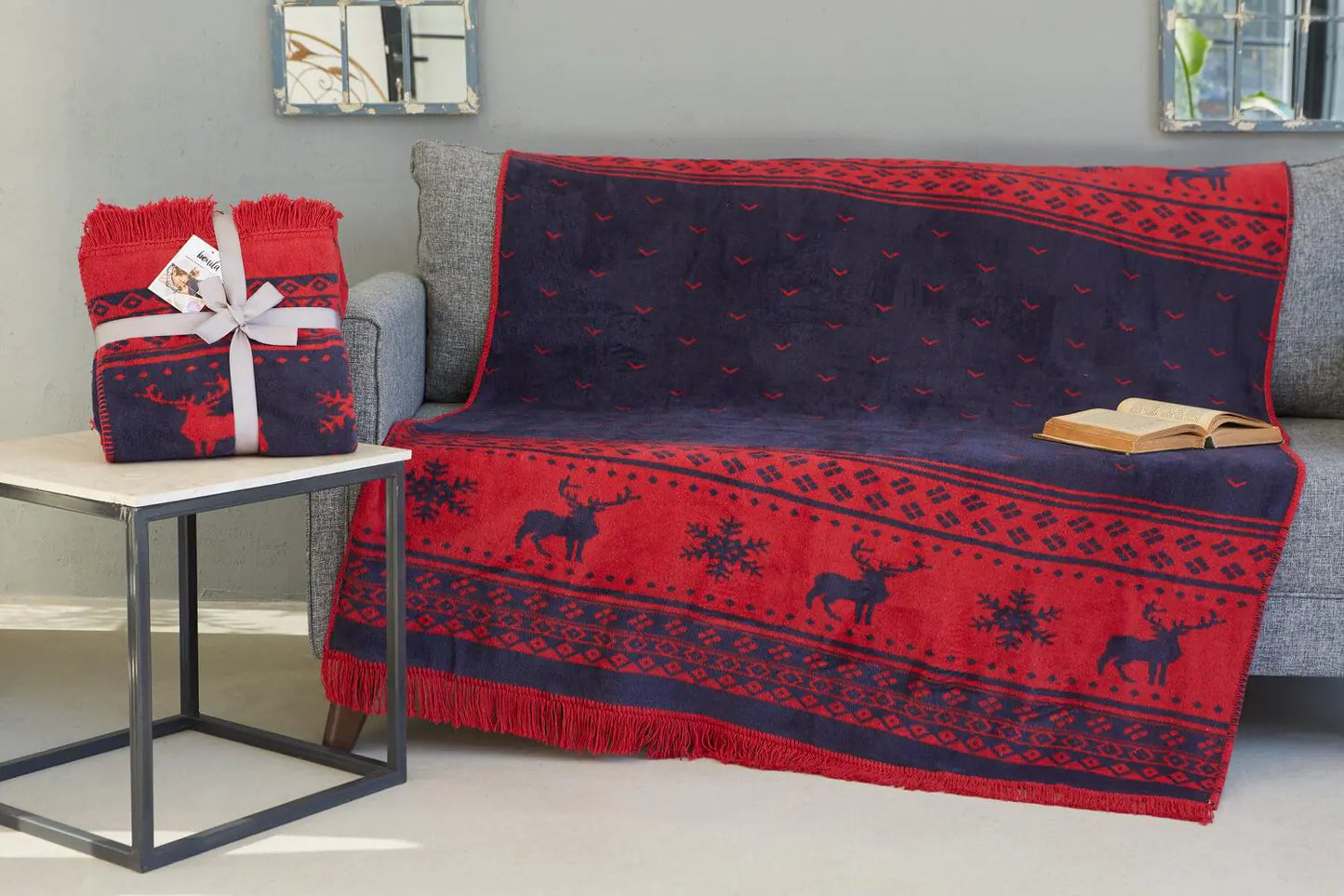 Couverture TV en coton Dolce Bonita Home - Motif cerf, rouge