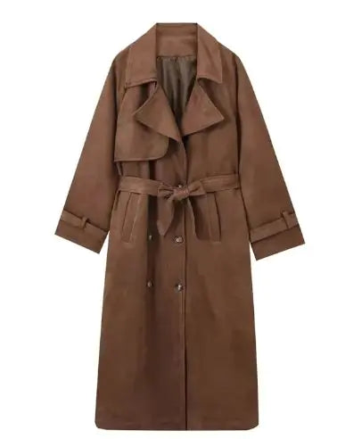 Manteau long élégant avec ceinture et design double boutonnage