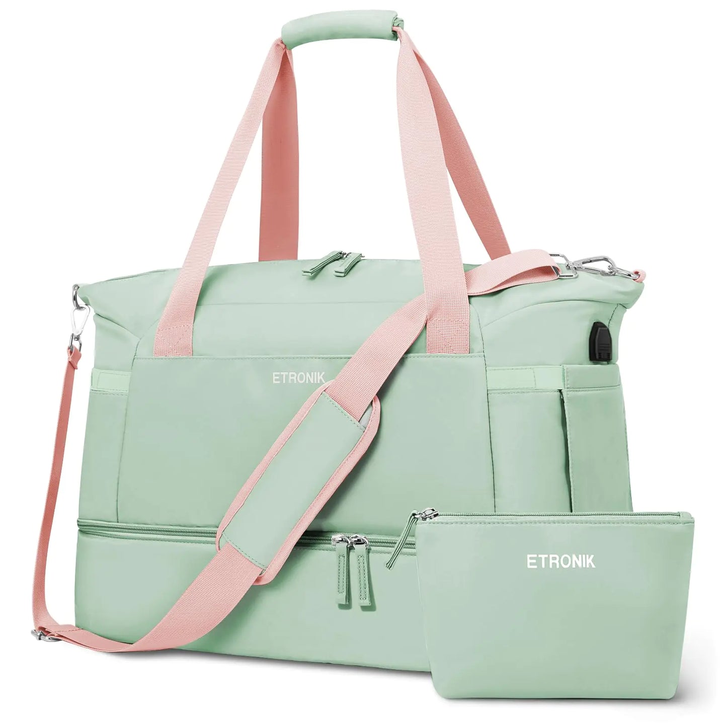 Bolsa de gimnasio ETRONIK para mujer con puerto USB y bolsillo húmedo