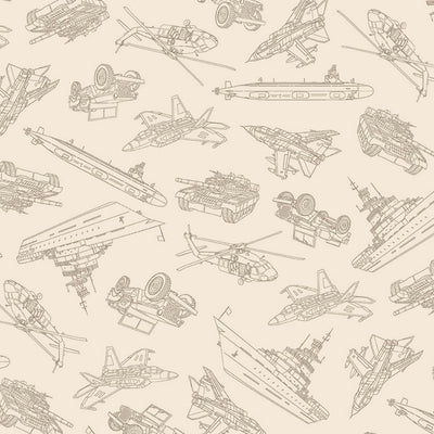 Ecru Military Convoy Path to Freedom Cotton Fabric 44"/45" Per Yard