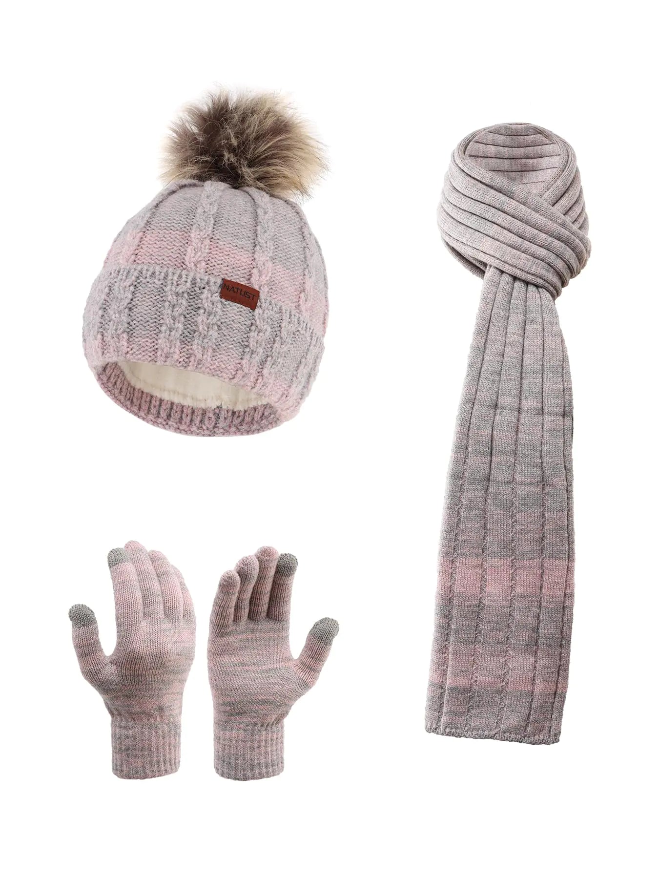 Ensemble de bonnet en tricot d'hiver, écharpe et gants à écran tactile en 3 pièces