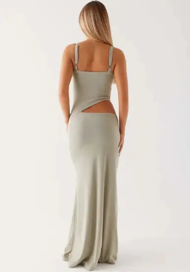 Hollow Stitch Irregular Solid Color Dress