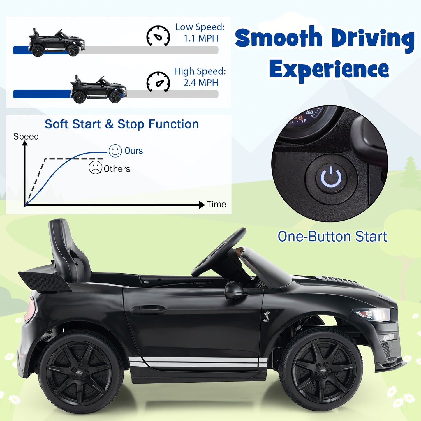 Voiture électrique pour enfants Ford Mustang Shelby GT500 12V - Noir