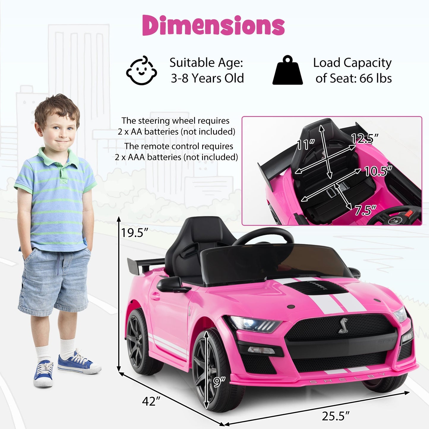 Voiture électrique pour enfants 12V Ford Mustang Shelby GT500 - Rose