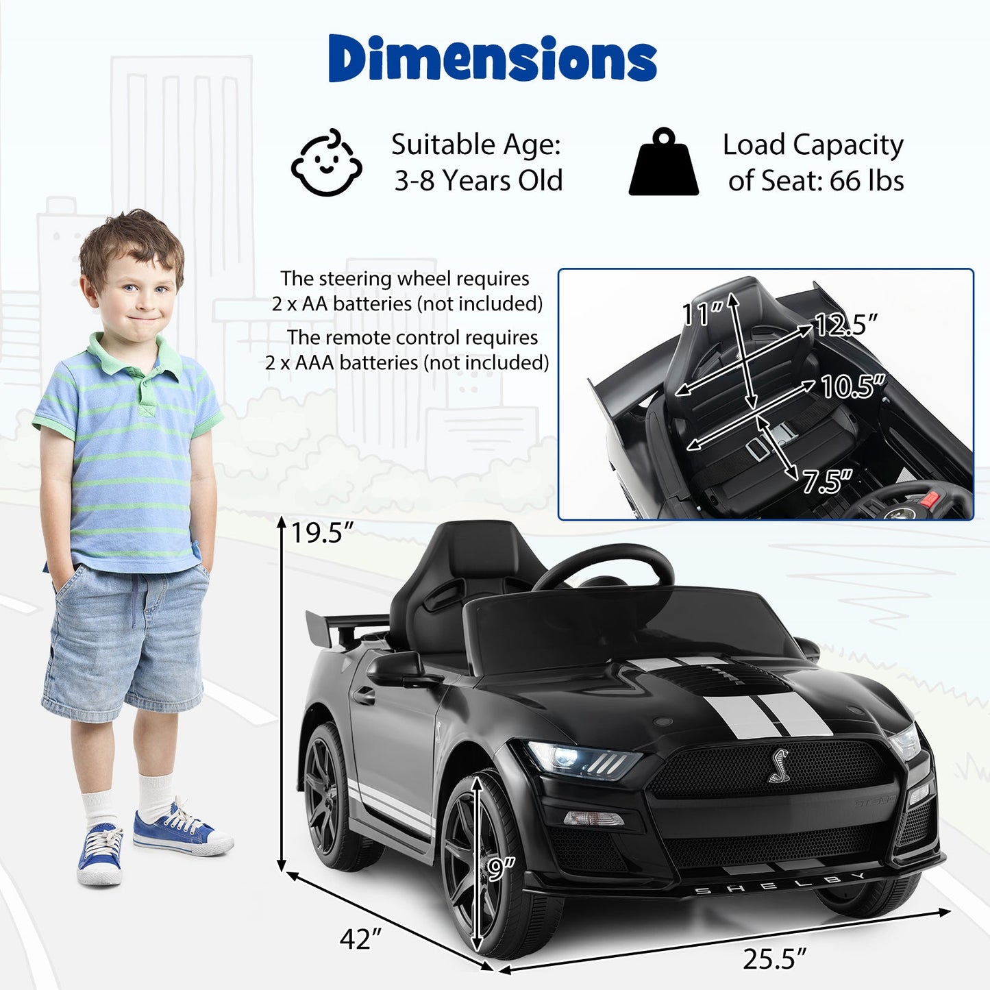 Voiture électrique pour enfants Ford Mustang Shelby GT500 12V - Noir