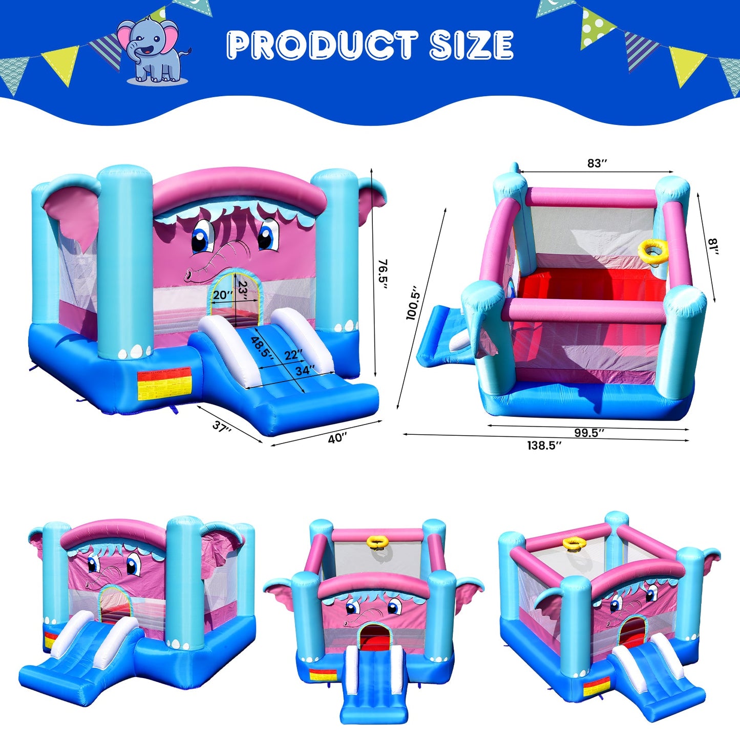 3-in-1 Elephant Theme Inflatable Castle