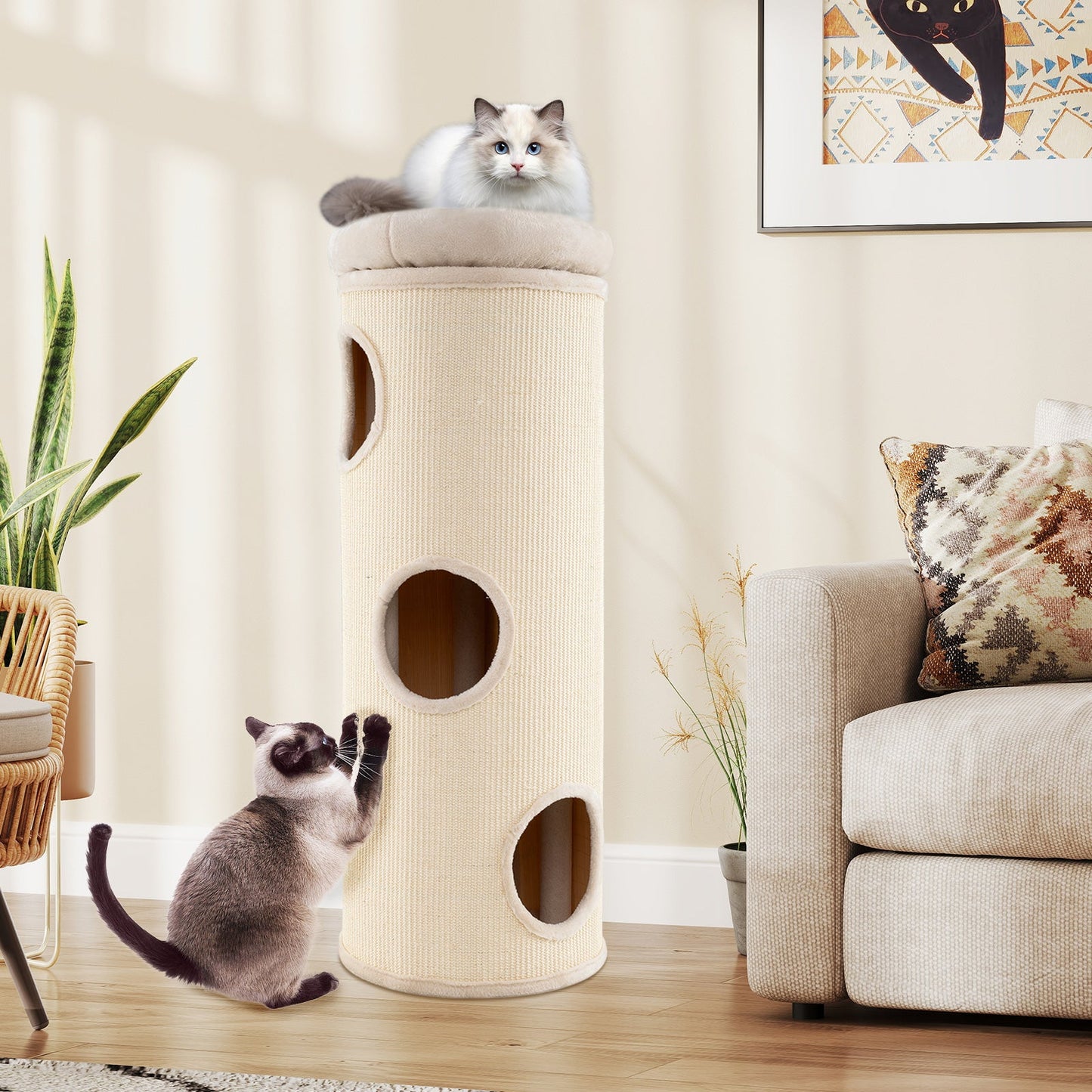 Caverne pour Chats Élevée de 49 Pouces - Maison à 4 Niveaux pour Chats Multiples