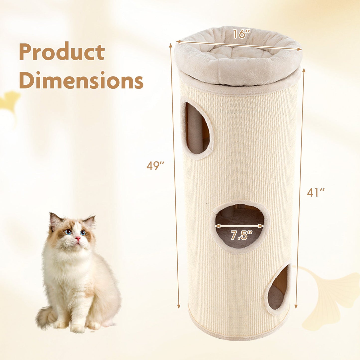 Caverne pour Chats Élevée de 49 Pouces - Maison à 4 Niveaux pour Chats Multiples
